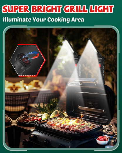 Tool Fathers Day Dad Gifts for Men Him Husband, Rechargeable LED Work Light BBQ Grill with Magnetic Base Hook, 360° Rotate.