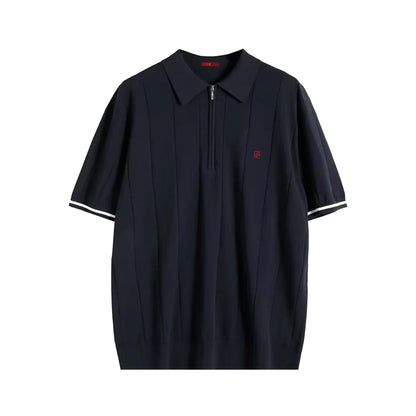 CH Men's Knitted Polo Shirt Half Zipper Lapel Short Sleeve Solid Color Casual Business Summer Breathable Top Tee