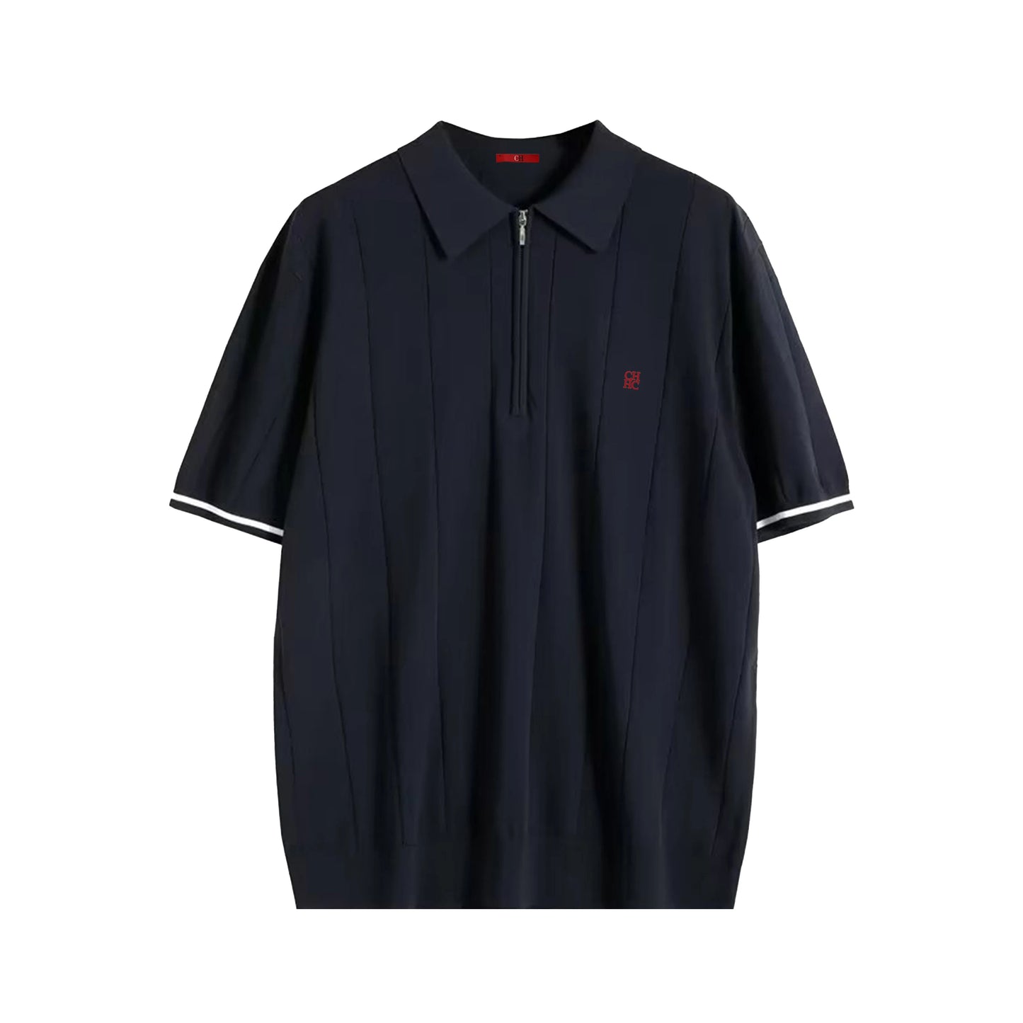 CH Men's Knitted Polo Shirt Half Zipper Lapel Short Sleeve Solid Color Casual Business Summer Breathable Top Tee