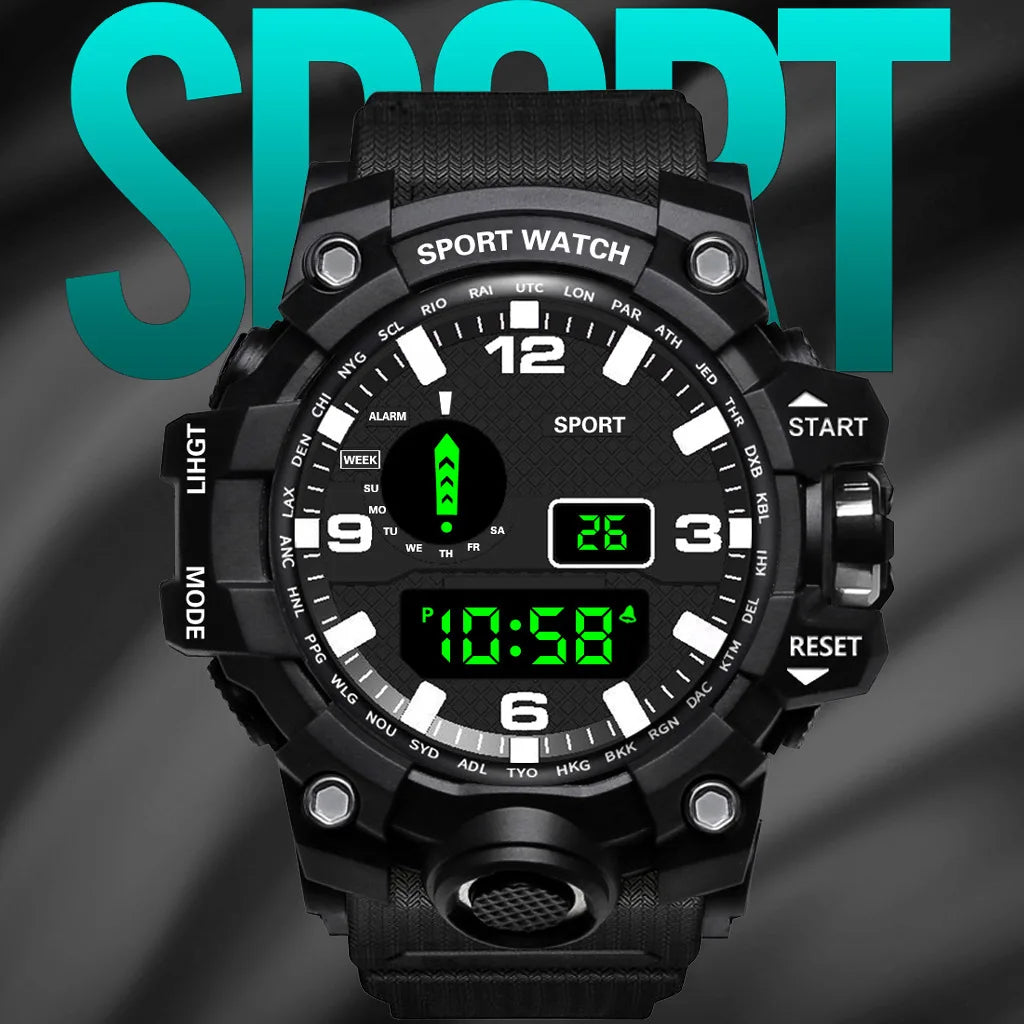 YIKAZE Sports Watch Men's LED Digital Watches Multifunction Military Clock Big Dial Waterproof Fitness Electronic Watch For Man