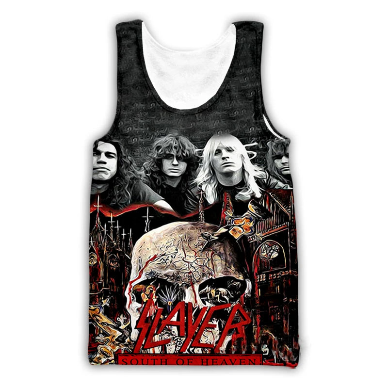 Slayer Rock Band 3D Print Tank Tops Men's Women Streetwear Hip Hop Oversized Fitness Gym Vest Sport Sleeveless Tops Men Clothing