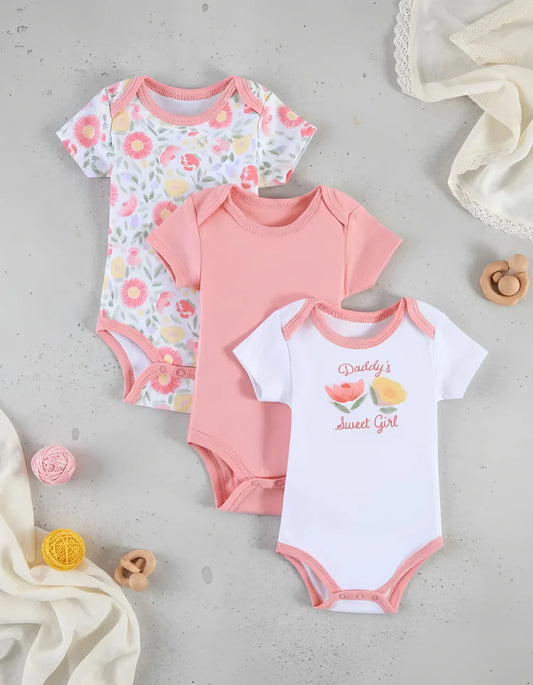 Baby girl clothes 3PCS Baby girl onesies newborn baby clothes Summer Short-sleeved jumpsuit Suitable for 0-9 months
