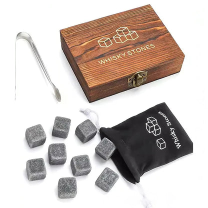Father'S Day Gift For Men Whiskey Stones Set 8 Pcs Granite Ice Cubes+ 2 Pcs Cups For Whisky In Wooden Bottle Box Present For Dad
