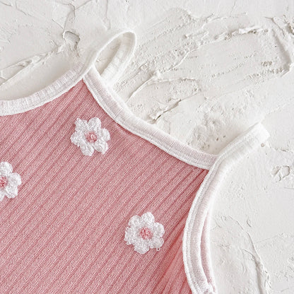 Ins Newborn Baby Girl Clothes Summer Suspenders Romper Triangle Jumpsuit Flower Embroidery Toddler Strap Bodysuit 0-18 Months