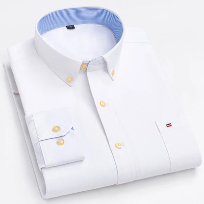 Men's Oxford Long Sleeve Shirt 100% Cotton Wrinkle Resistant & Breathable, Solid Plaid Striped Comfort Casual Button-down Shirts