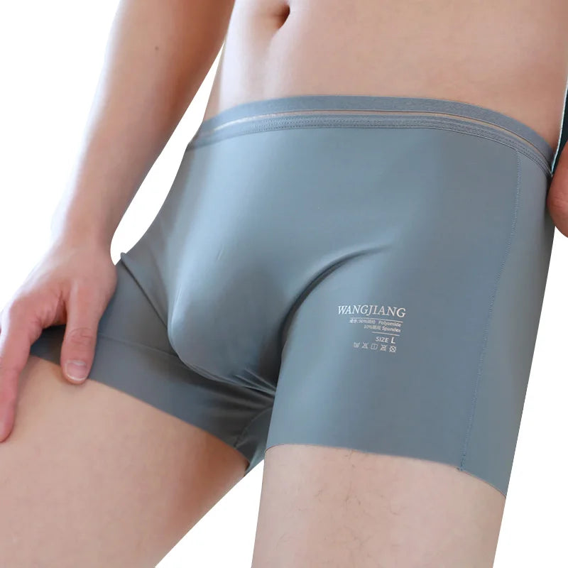 Fashion Men's Underwear Ice Silk Seamless Solid Color Ultra-thin Breathable Boxers for Male Lingerie Bikini Panties