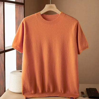 Superfine Merino Wool T Shirt Men's Knitted O-neck Breathable Thin Cashmer Short Sleeve Tee Solid Color  Men's Sweater Tops
