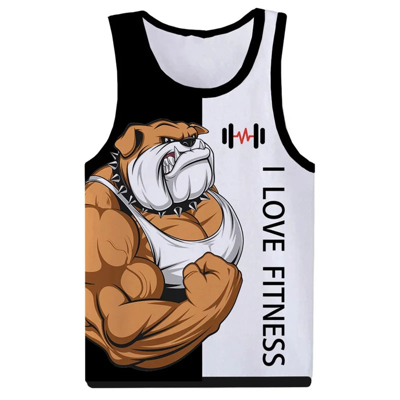 I Love Fitness Tank Tops Animal Letter 3D Print Men's Streetwear Hip Hop Oversized Gym Vest Harajuku Sleeveless Top Man Clothing