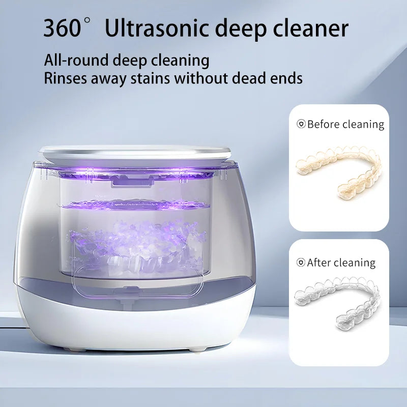 Ultrasonic 48KHz Automatic Denture Cleaner USB Multifunctional Makeup Brush Cleaner with 3 Timer Settings for Oral Care