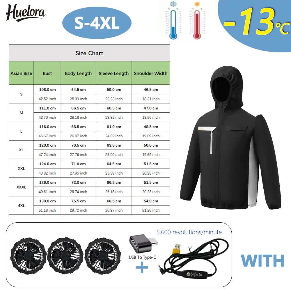 Summer Cooling Jacket Men Hooded Fan Jacket Heat Resistant Fan Air Conditioner Clothes Breathable Outdoor Fishing Fan Workwear