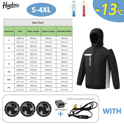 Summer Cooling Jacket Men Hooded Fan Jacket Heat Resistant Fan Air Conditioner Clothes Breathable Outdoor Fishing Fan Workwear