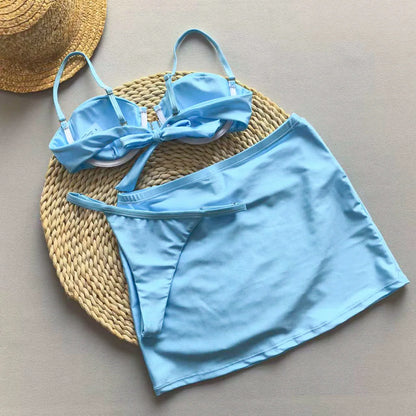 Three-Piece Swimsuit 2025 New Bikini Sexy Solid Color Split Women's Swimwear for Women