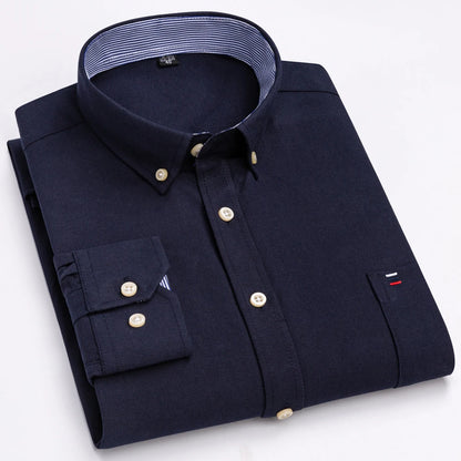 Men's Oxford Long Sleeve Shirt 100% Cotton Wrinkle Resistant & Breathable, Solid Plaid Striped Comfort Casual Button-down Shirts
