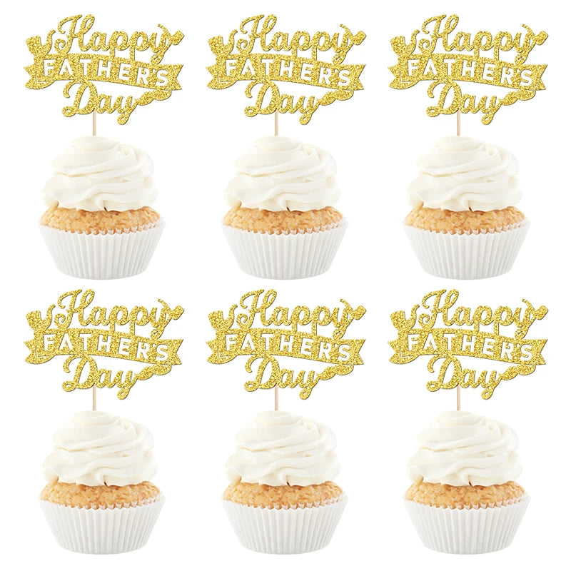 YOMDID 24Pcs Happy Father's Day Cake Toppers Father's Day Cupcake Toppers Picks Birthday Cake Decor Cake Decorating Supplies