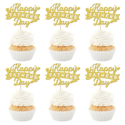 YOMDID 24Pcs Happy Father's Day Cake Toppers Father's Day Cupcake Toppers Picks Birthday Cake Decor Cake Decorating Supplies