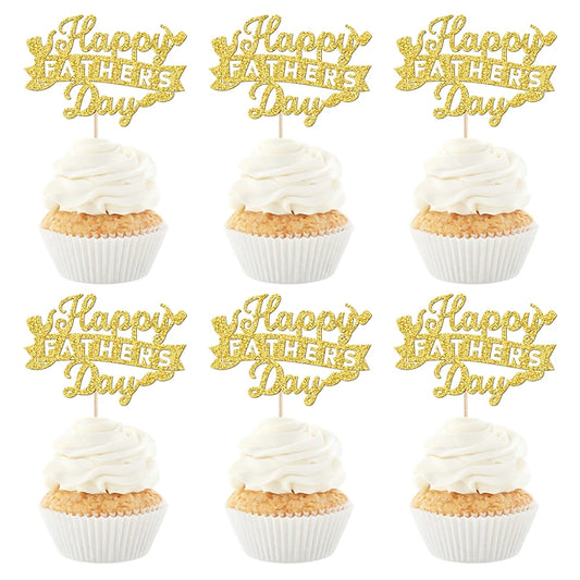 YOMDID 24Pcs Happy Father's Day Cake Toppers Father's Day Cupcake Toppers Picks Birthday Cake Decor Cake Decorating Supplies