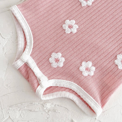 Ins Newborn Baby Girl Clothes Summer Suspenders Romper Triangle Jumpsuit Flower Embroidery Toddler Strap Bodysuit 0-18 Months