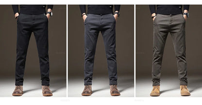 Autumn Winter High Quality Pants Men Elastic Waist Slim Coffee Twill Brand Clothing Thick Cargo Trousers Male Plus Size 28-38