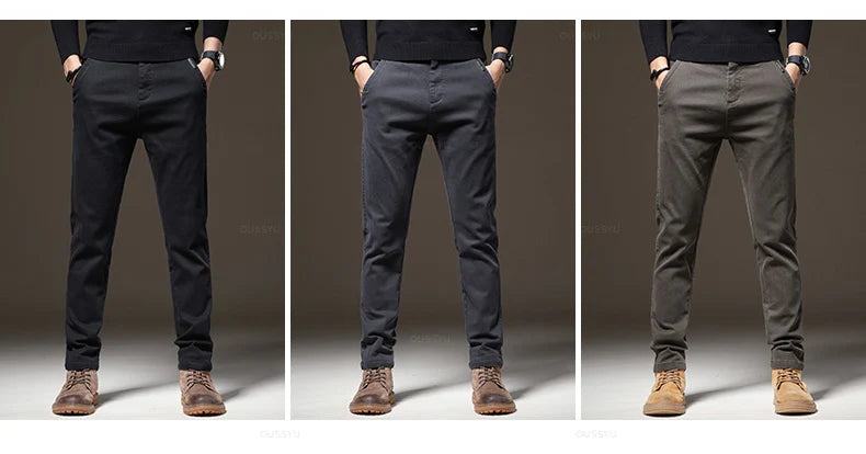 Autumn Winter High Quality Pants Men Elastic Waist Slim Coffee Twill Brand Clothing Thick Cargo Trousers Male Plus Size 28-38