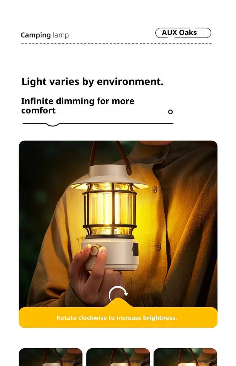 lohascamping LED Camping Lamp Retro Hanging Lamp Portable Stepless Dimming Camping Light Waterproof Rechargeable Outdoor Light