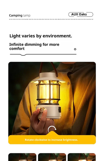lohascamping LED Camping Lamp Retro Hanging Lamp Portable Stepless Dimming Camping Light Waterproof Rechargeable Outdoor Light