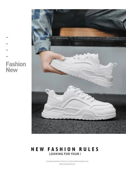 Sneakers for Men High Quality Leather Casual Shoes Thick-soled Vulcanized Shoes Lace Up Platform Tennis Shoes Chaussure Hommes