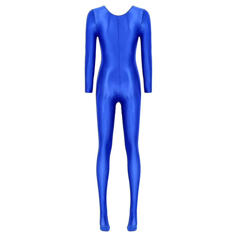 Women Oil Shiny Long Sleeve Pantyhose Jumpsuit Bodystocking Yoga Gymnastics Shapewear One-Piece Swimsuit Catsuit Glossy Bodysuit