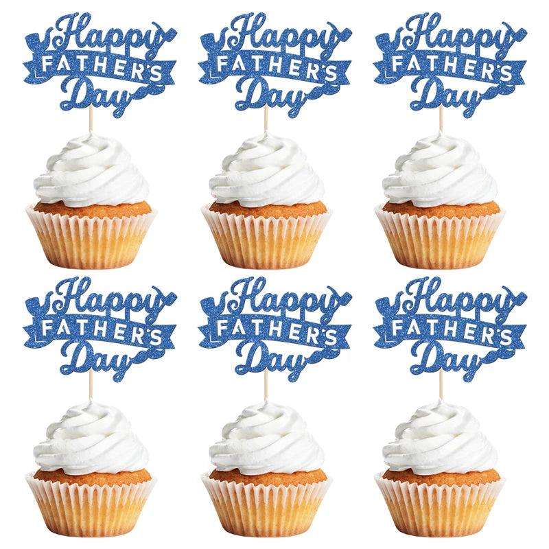 YOMDID 24Pcs Happy Father's Day Cake Toppers Father's Day Cupcake Toppers Picks Birthday Cake Decor Cake Decorating Supplies