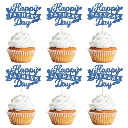 YOMDID 24Pcs Happy Father's Day Cake Toppers Father's Day Cupcake Toppers Picks Birthday Cake Decor Cake Decorating Supplies