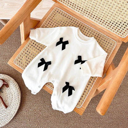 Newborn Baby Girl Clothes Bow Infant Jumpsuit Spring Autumn Babygrow Romper Cotton Kids Toddler Children Clothing 0-18 Months