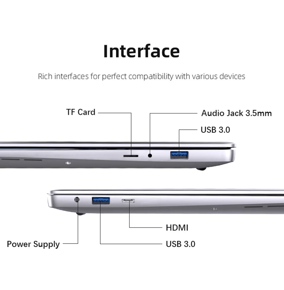 New 14.1" Laptop Computer Intel Core i7 9850H/Atom A3950 Windows 11 Notebook PC 12GB RAM 512GB 1TB M.2 SSD Office Study Computer