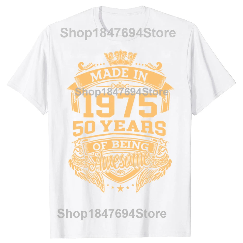 Funny Made in 1975 50 Years of Being Awesome Vintage 50th Birthday T-shirts Men Casual Tshirt Loose Oversized Streetwear T Shirt