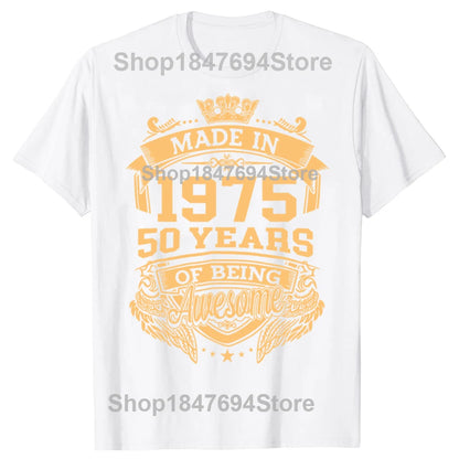 Funny Made in 1975 50 Years of Being Awesome Vintage 50th Birthday T-shirts Men Casual Tshirt Loose Oversized Streetwear T Shirt