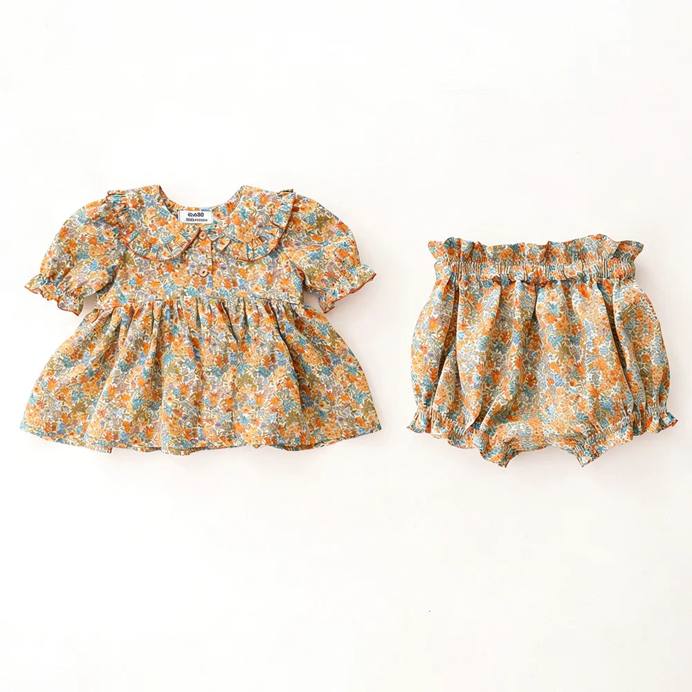 2Pcs Infant Baby Girl Clothes Sets Summer Floral Cotton Toddler Girl Suit For 0-24 Months Comfortable, Daily Wear for Baby Girl