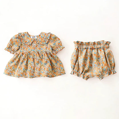 2Pcs Infant Baby Girl Clothes Sets Summer Floral Cotton Toddler Girl Suit For 0-24 Months Comfortable, Daily Wear for Baby Girl