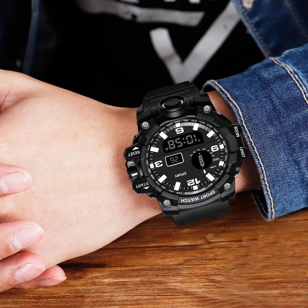 YIKAZE Sports Watch Men's LED Digital Watches Multifunction Military Clock Big Dial Waterproof Fitness Electronic Watch For Man