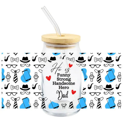 Father's Day UV DTF 3D DIY Cartoon Patter Transfer Sticker Wraps Cup High Quality Durable Waterproof Decals