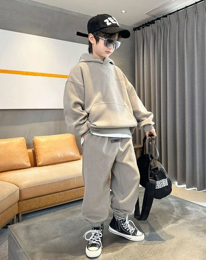 Kids Solid Color Hoodie & Jogger Set