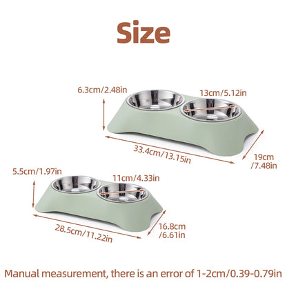 1PC Pet Stainless Steel Double Bowl Cat and Dog Bowl Cat Food Dish Dog Food Dish Anti-Spill Feeder and Waterer, Dual-Purpose Pet