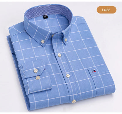 Men's Oxford Long Sleeve Shirt 100% Cotton Wrinkle Resistant & Breathable, Solid Plaid Striped Comfort Casual Button-down Shirts