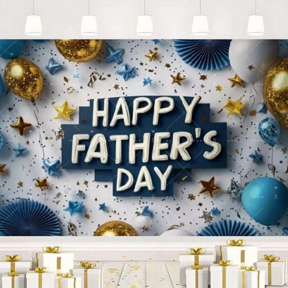 Happy Father's Day Family Party Decoration Background Feliz Día del Padre Golden Blue Balloon Backdrop for Man Tuxedo I Love Dad