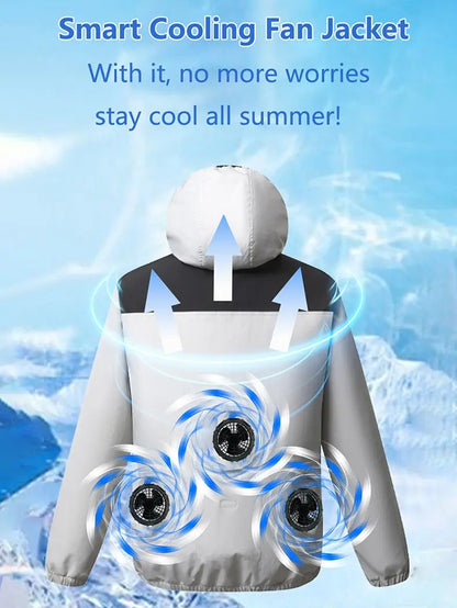 Summer Cooling Jacket Men Hooded Fan Jacket Heat Resistant Fan Air Conditioner Clothes Breathable Outdoor Fishing Fan Workwear