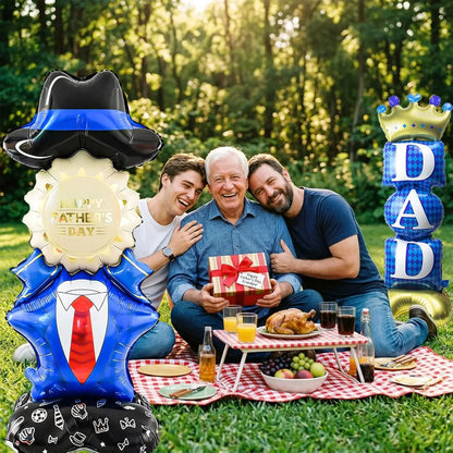 Self Standing DAD Balloons, Large Standing Fathers Day Mylar Balloons for Happy Fathers Day Decorations Birthday Dad Decorations