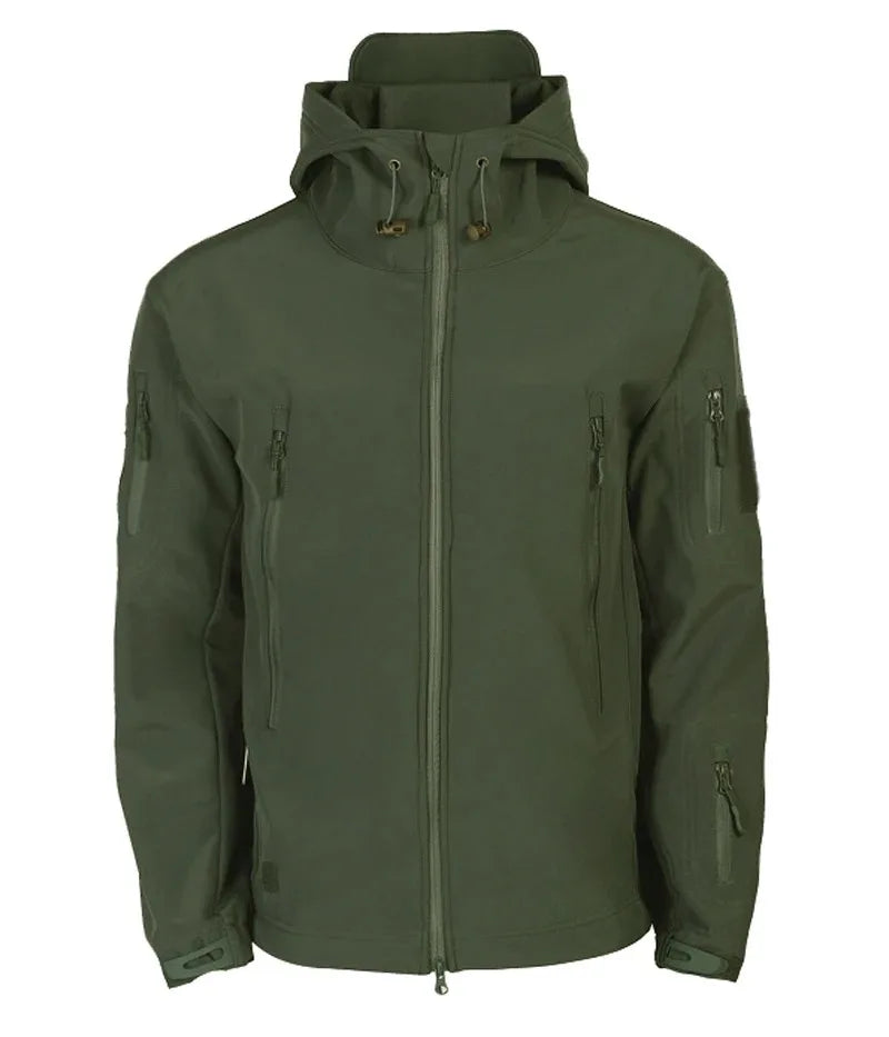 Men's Hooded Casual Military Outdoor Utility Jacket Fashion Sharkskin Soft-Shell Tactical Waterproof Combat Bomber Jacket