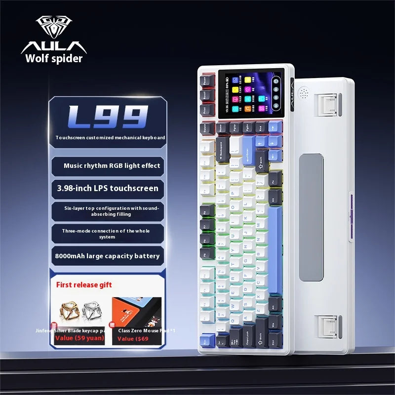 New AULA L99 Wireless 3-mode Keyboard Screen Display Gaming Mechanical Keyboard Touch Office Gaming PC Gaming Dedicated Keyboard