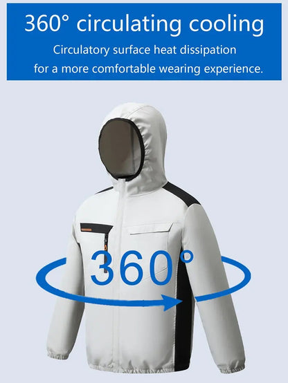 Summer Cooling Jacket Men Hooded Fan Jacket Heat Resistant Fan Air Conditioner Clothes Breathable Outdoor Fishing Fan Workwear