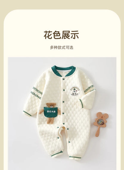 Baby Clothes for Autumn, Class A, Boys' Full-Month Outfit, One-Piece Romper, Baby Thermal Interlayered Warm Newborn Bodysuit
