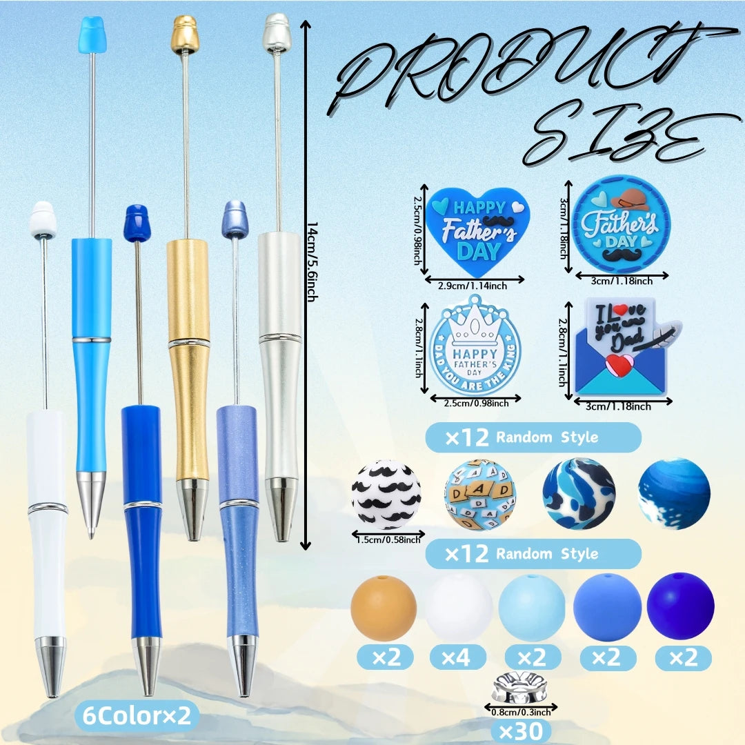 6PCS Love Dad Father's Day Theme DIY Beaded Ballpoint Pen And Silicone Bead Set，Office &School Supply，Father's Day Gift