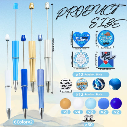 6PCS Love Dad Father's Day Theme DIY Beaded Ballpoint Pen And Silicone Bead Set，Office &School Supply，Father's Day Gift