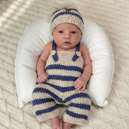 Baby Photo Costume Clothes Newborn Girls Boys Photography Prop Crochet Knit Overall Bib Pants + Hat 2pcs Sets Striped Outfits